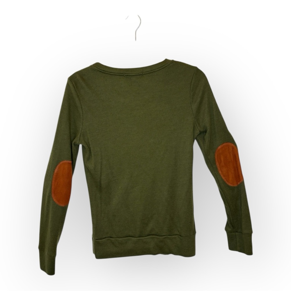 Glamorous Olive Green Knit Sweater Brown Elbow Patches Preppy Academia Small - Picture 2 of 5